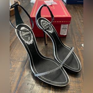 Rene Caovilla black/silver open toe heel